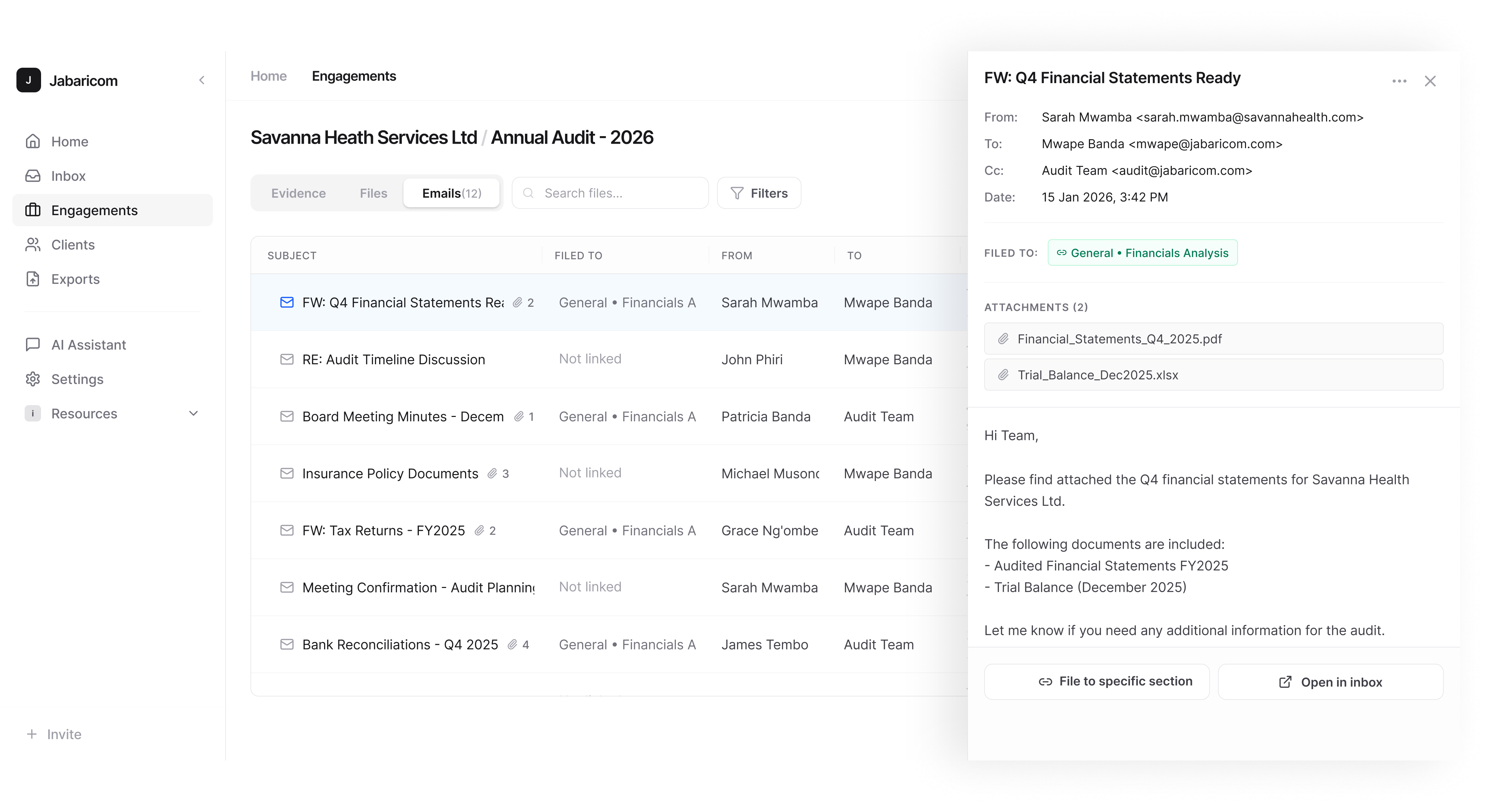 Engagement emails list